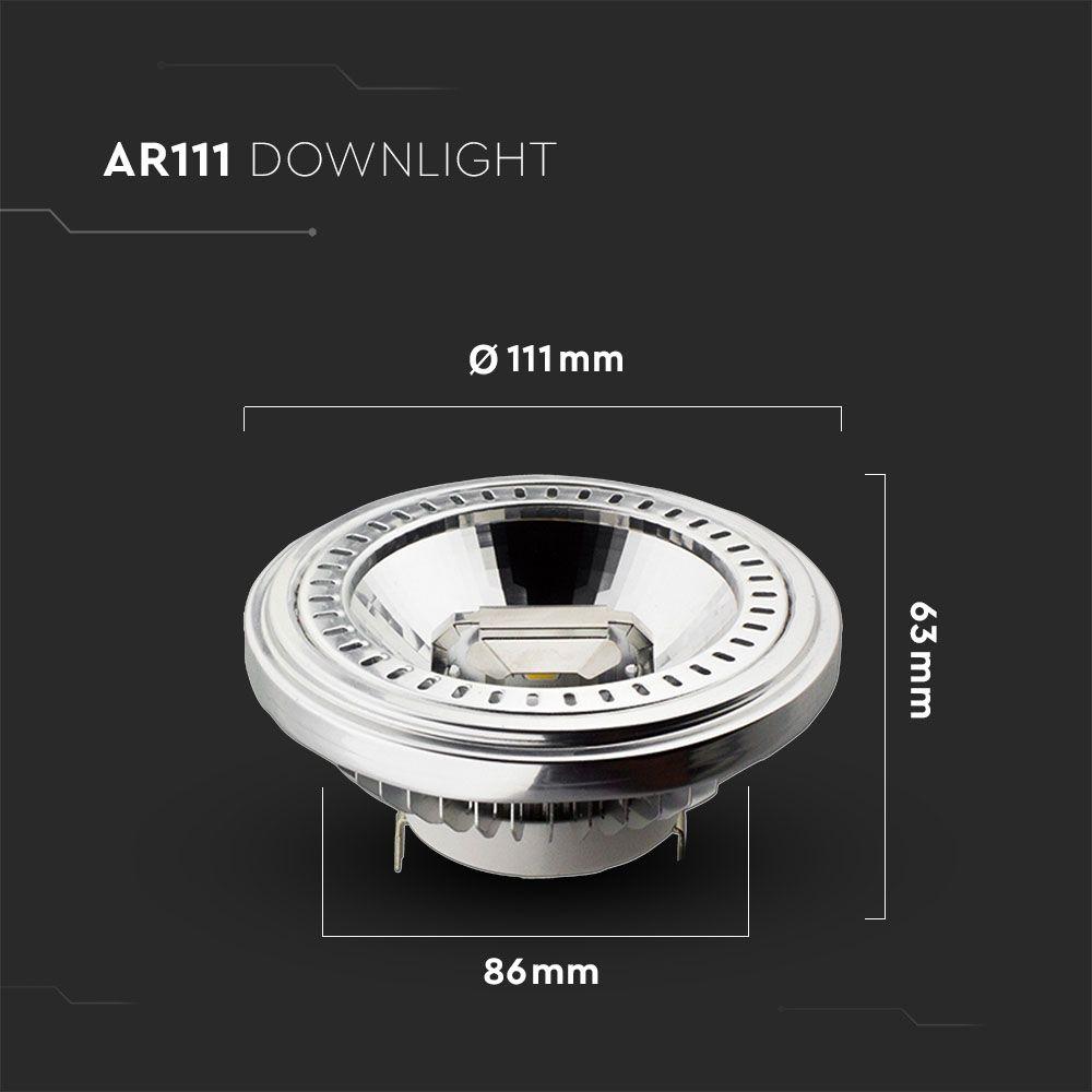 15W AR111 PAR Żarówka LED, Barwa:3000K, Trzonek:G53, Zasilanie:12V , VTAC, SKU 4257