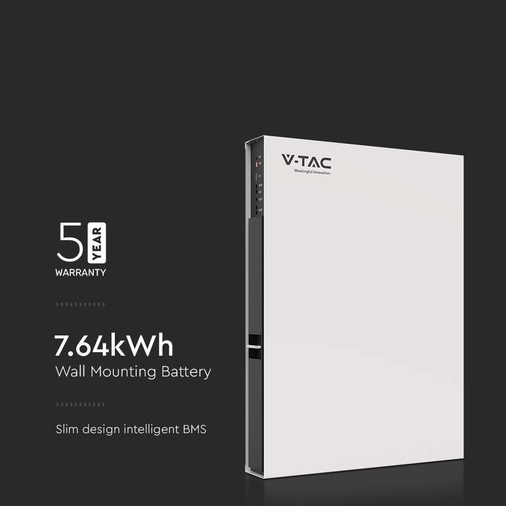 NISKONAPIĘCIOWY MAGAZYN ENERGII VT-48160 BATERIA LiFePo4 O MOCY 7,68kWh 160Ah/48V; BATERIA NAŚCIENNA TYPU SLIM; WBUDOWANY BMS; 5 LAT GWARANCJI; IP 20; 5000 CYKLI ŁADOWANIA  , VTAC, SKU 11548