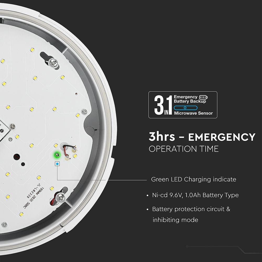 17W Plafon LED (Zasilanie awaryjne), Chip SAMSUNG, Barwa:4000K, VTAC, SKU 21812