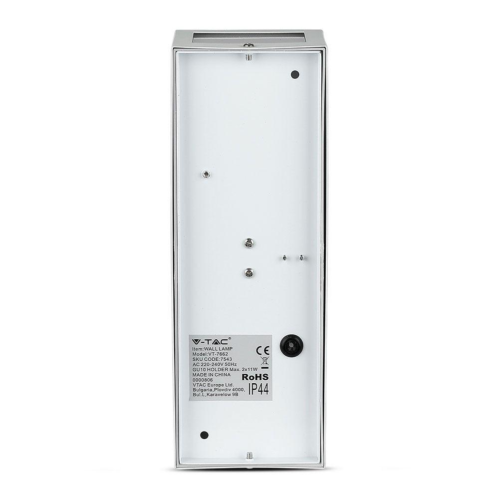 VT-7662 2 WAY GU10 WALL FITTING (SQUARE),STAINLESS STEEL BODY-WHITE BODY, IP44