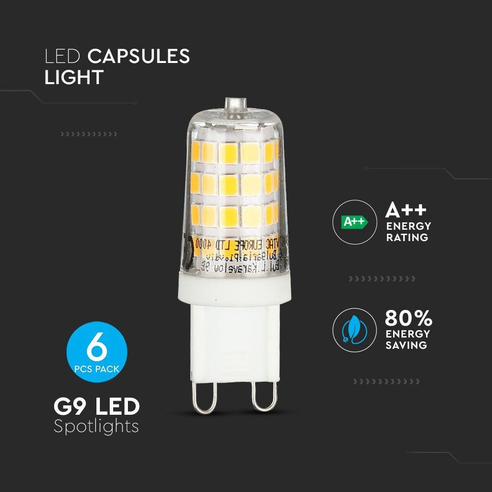 3W G9 Żarówka LED, Barwa:6400K, Trzonek:G9, Opakowanie: 6szt., VTAC, SKU 2747