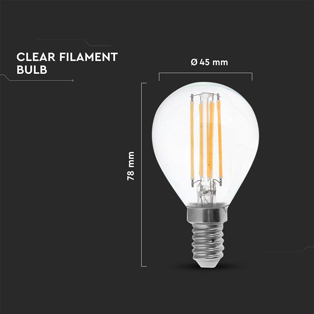 6W P45 Filament, Klosz Transparentny/ Barwa:6400K, Trzonek: E14, Skuteczność: 130lm/W, VTAC, SKU 2856