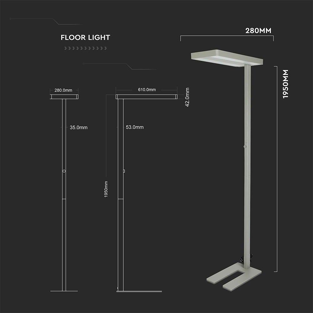 80W Lampa podłogowa LED/ Ściemnianie pokrętłem, Barwa:4000K, Obudowa: Srebrna, VTAC, SKU 8523