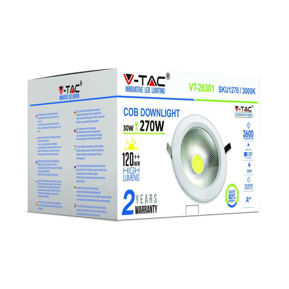 VT-26301 30W LED REFLECTOR COB DOWNLIGHTS 3000K (120LM/W)