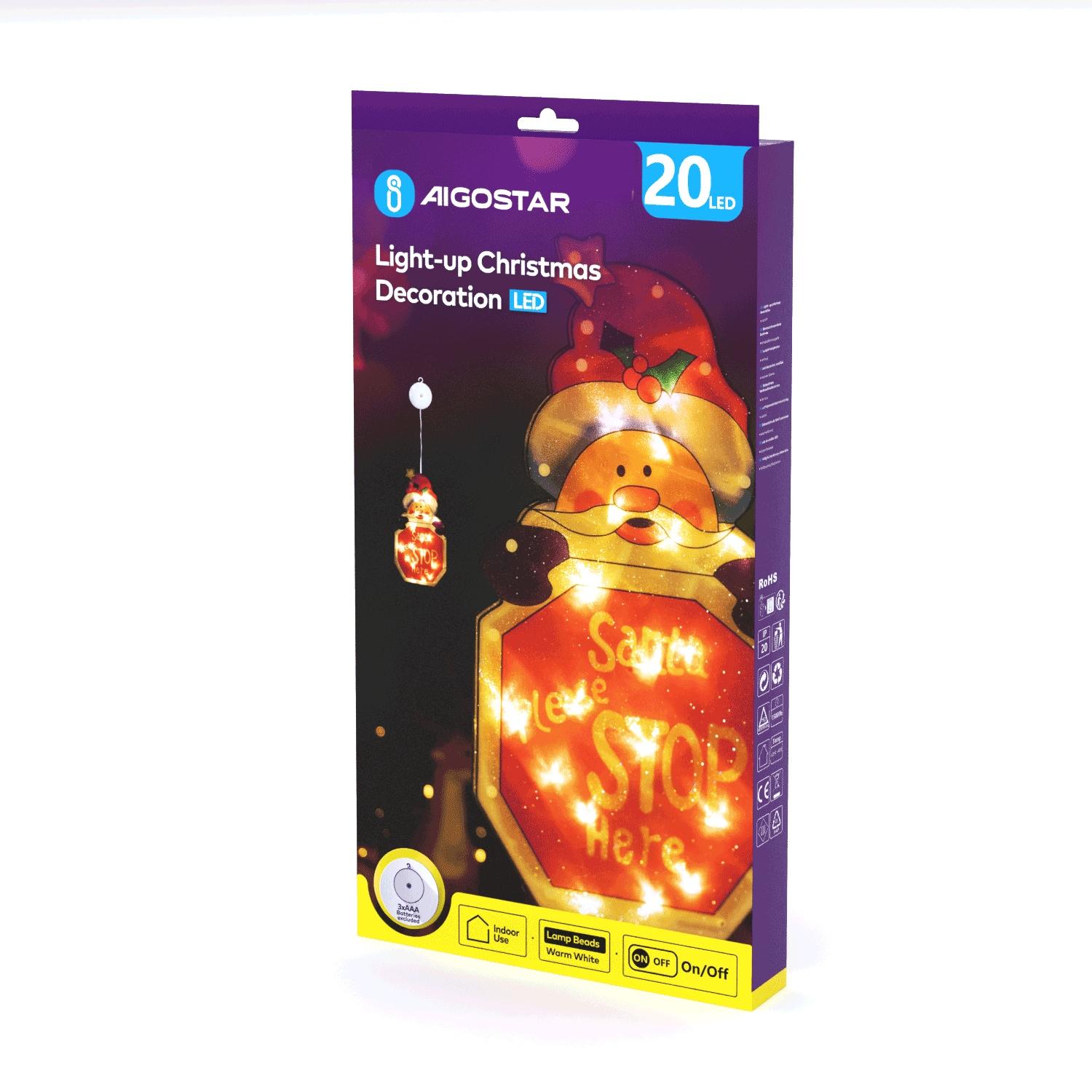 Battery powered pendant with suction cup snowman with a sign, large, warm white