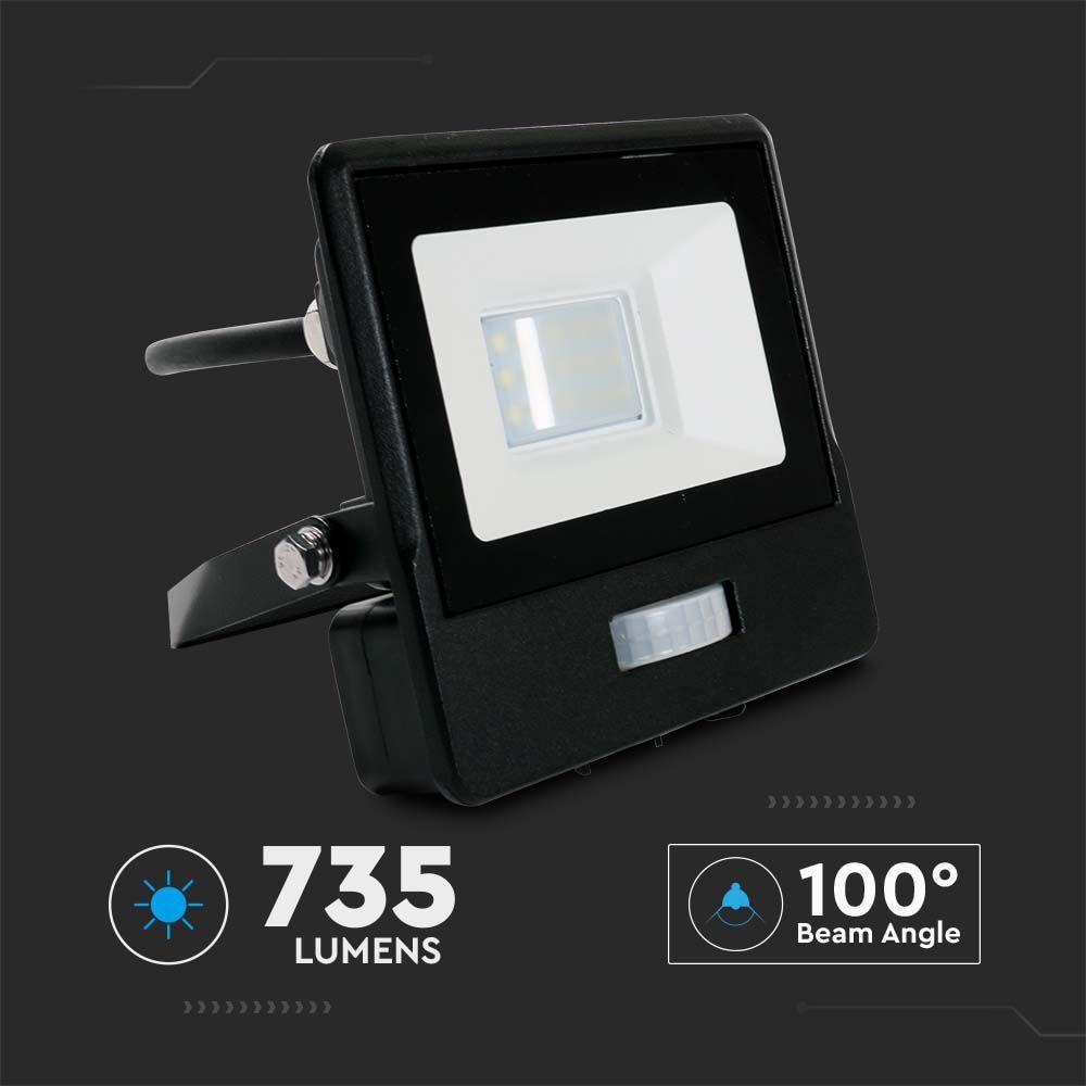 10W Naświetlacz LED SMD z czujnikiem ruchu, Chip SAMSUNG, Przewód: 1m, Barwa:3000K, Obudowa: Czarna, VTAC, SKU 20280