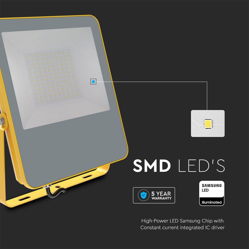 100W Naświetlacz LED SMD, Chip Samsung, Barwa:6400K, Obudowa: Żółty , Skuteczność 100lm/W, Wtyczka BG, VTAC, SKU 20122