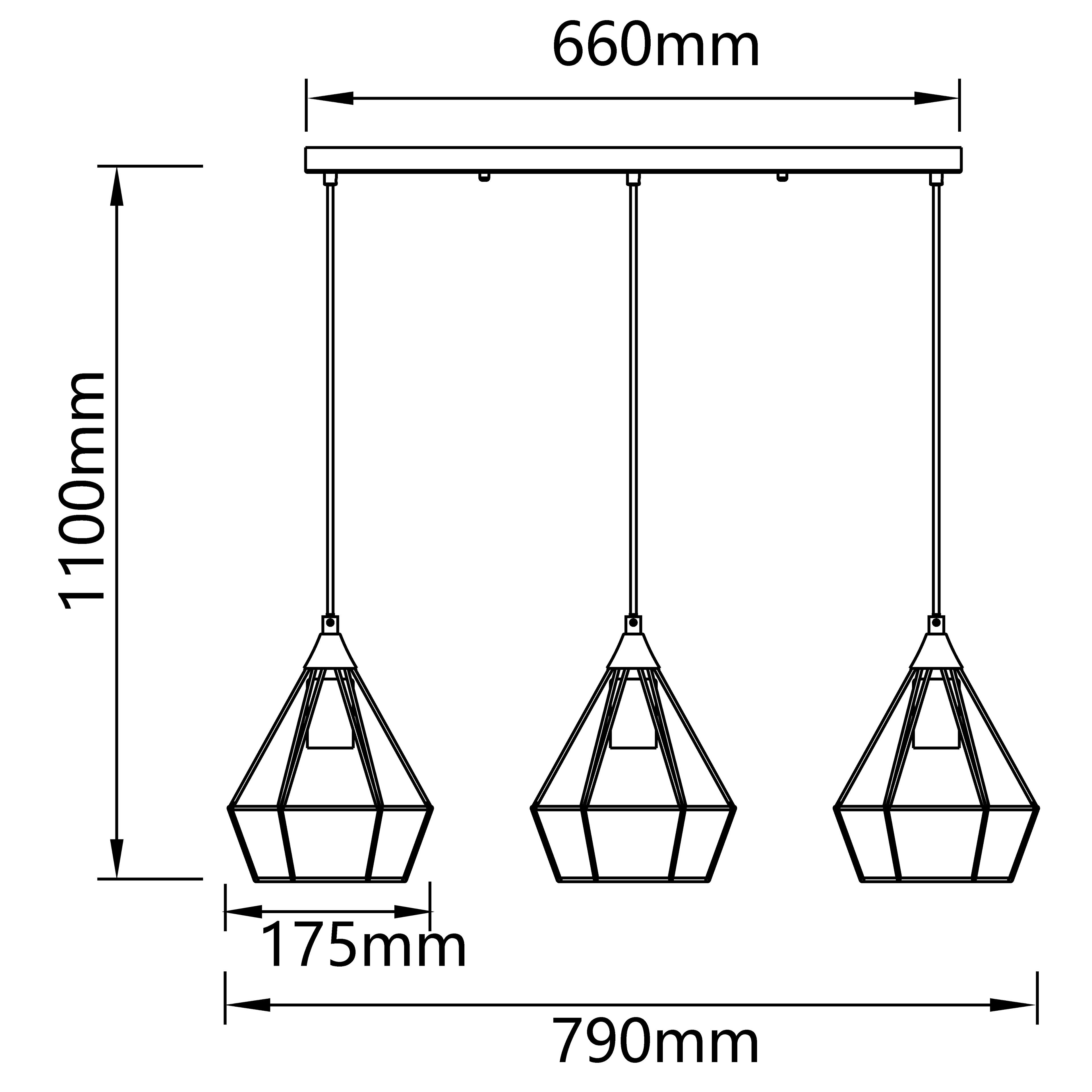 Retro pendant light with iron frame and three lamp holders ( Steel )