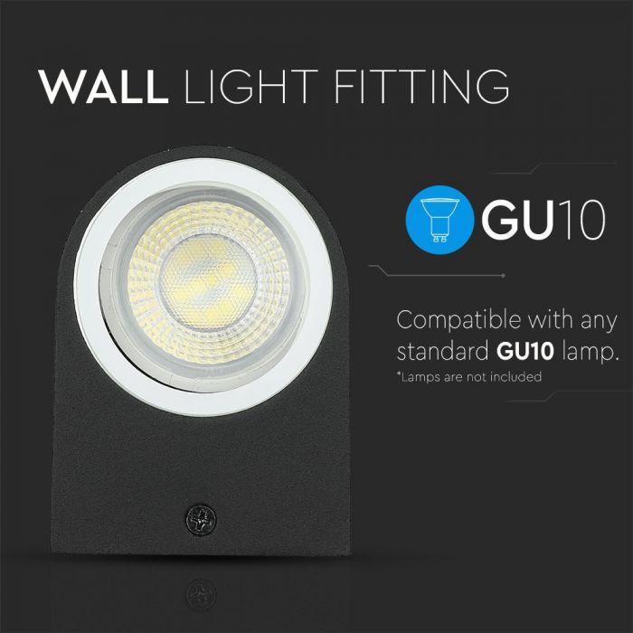 VT-7652 2 WAY GU10 WALL FITTING(ALUMINUM) ROUND, BLACK IP44