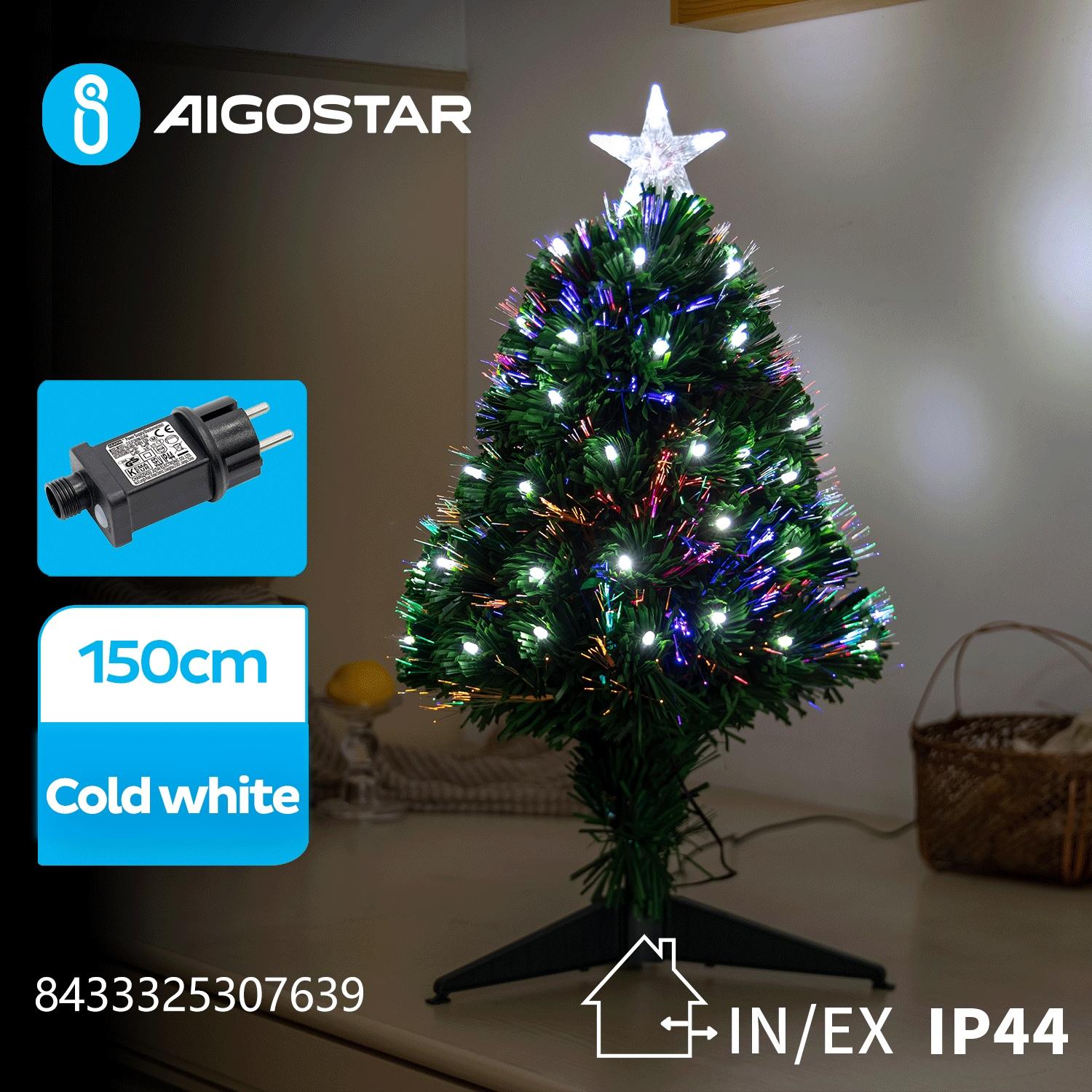 Low voltage fiber optic Christmas tree, cold white, 150cm