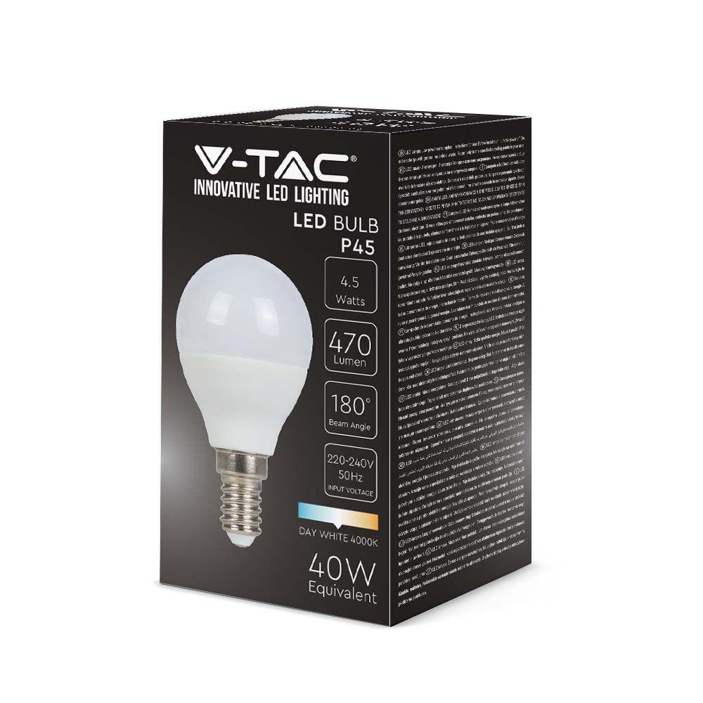 4.5W Żarówka LED P45, Barwa:4000K, Trzonek: E14, VTAC, SKU 2142511