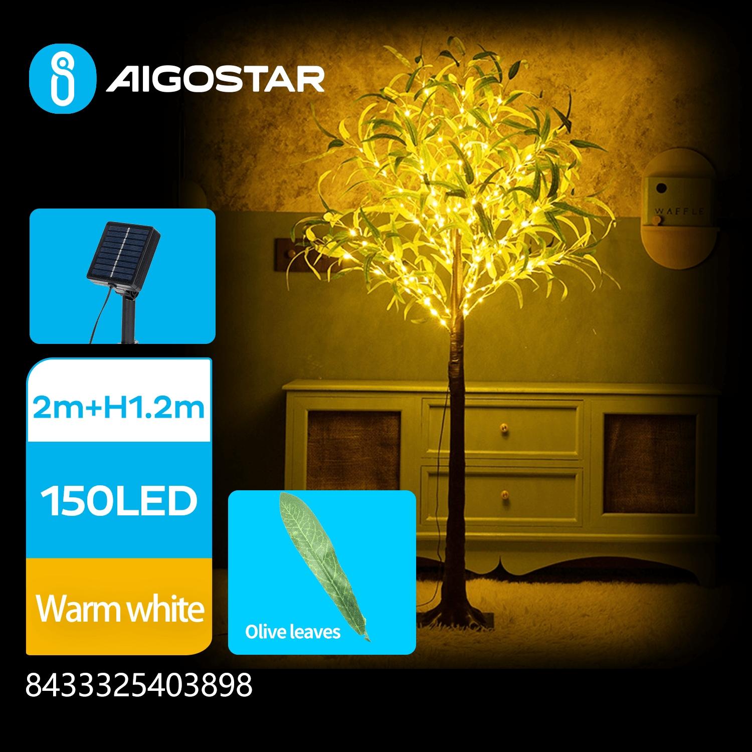 Solar simulation plant-tree-Olive leaves-dark green2700K-2M+1.2M-150LED-8blinkI-underground-P65