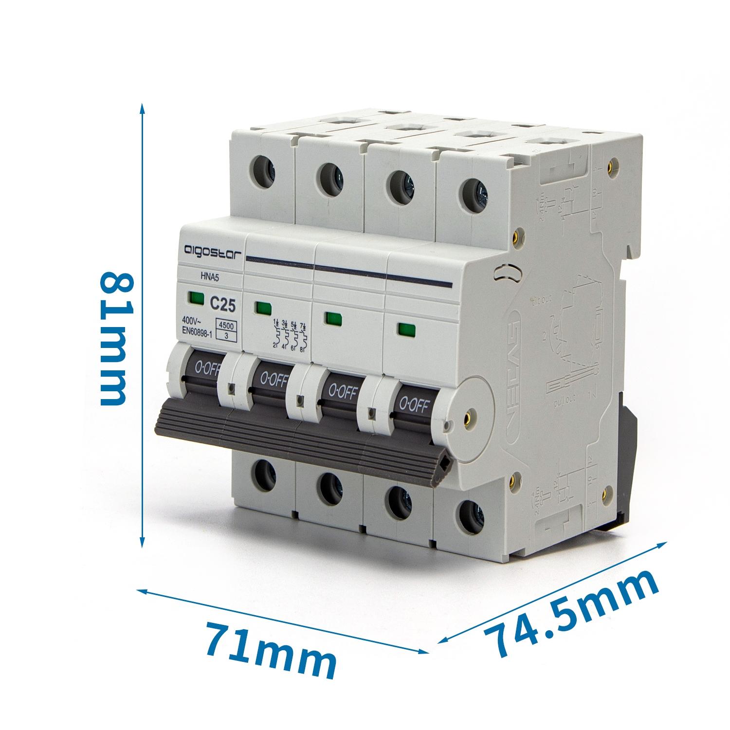 Miniature Circuit Breaker 4P 25A C CURVE Gray