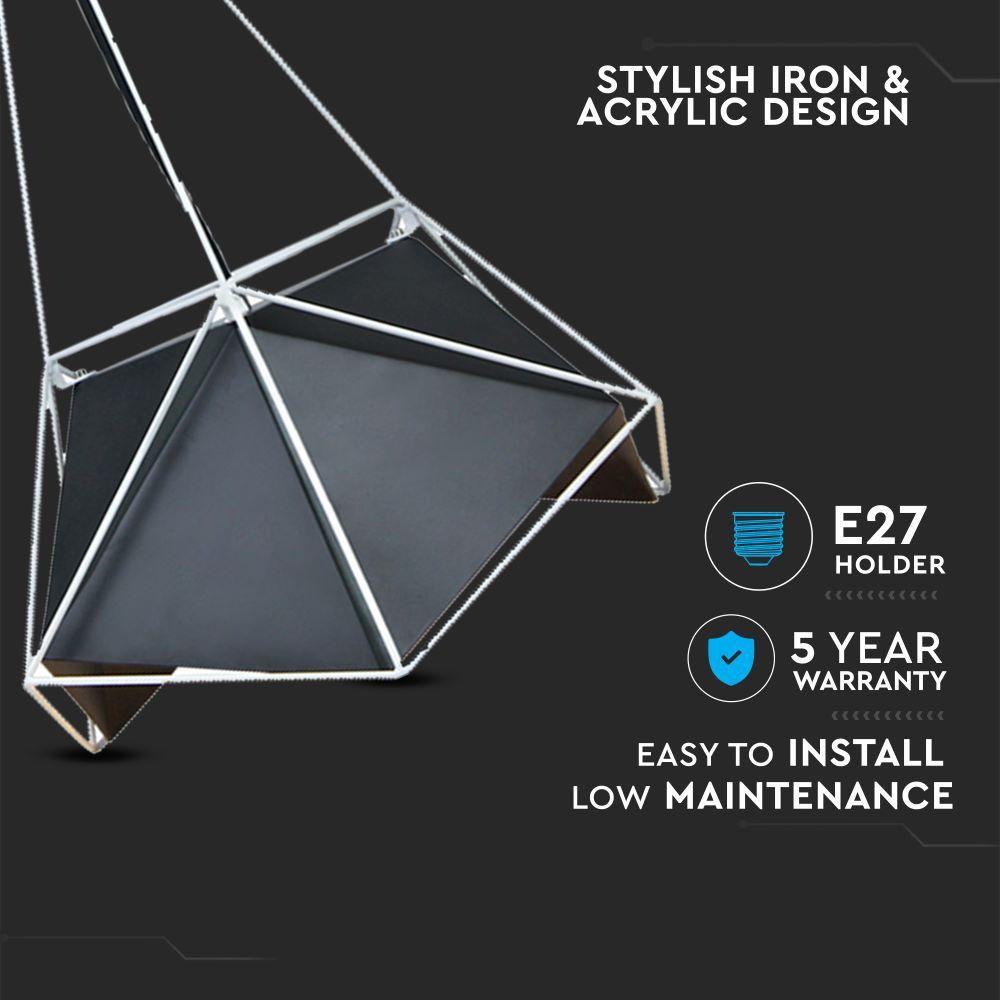 VT-7401 PRISM PENDANT LIGHT(E27),BLACK LAMPSHADE WITH WHITE WIRE-D:400*540MM