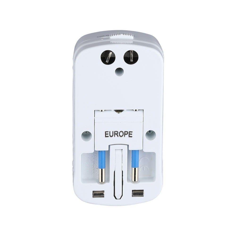 UNIVERSAL ADAPTOR WITH OVERLOAD PROTECTION, DOUBLE BLISTER PACK WITH 2USB 2A