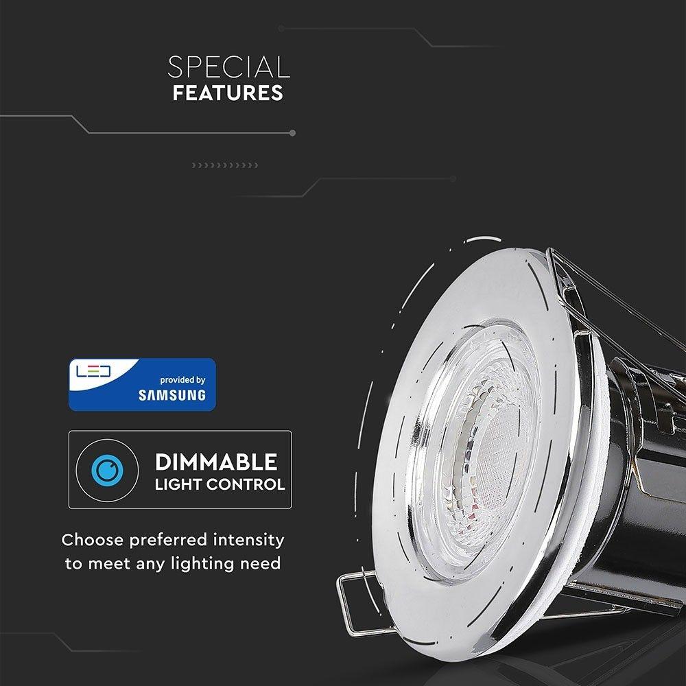 VT-885 5W SPOTLIGHT FIRERATED FITTING SAMSUNG CHIP 4000K -CHROME DIMMABLE