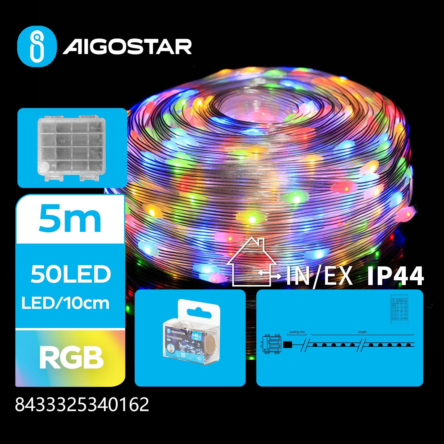 4AA battery -Φ5mm tube string lights, RGB, 5m