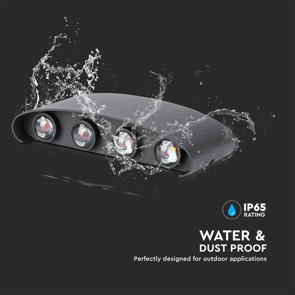 8W Lampa ścienna LED, Barwa:3000K, IP54, Obudowa: Czarna, VTAC, SKU 218619