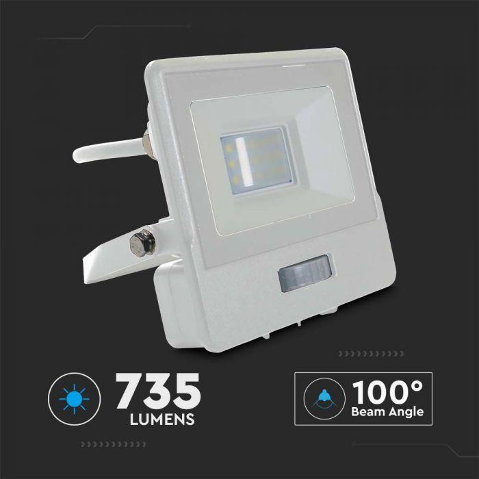 10W Naświetlacz LED SMD z czujnikiem ruchu, Chip SAMSUNG, Przewód: 1m, Barwa:6500K, Obudowa: Biała, VTAC, SKU 20294