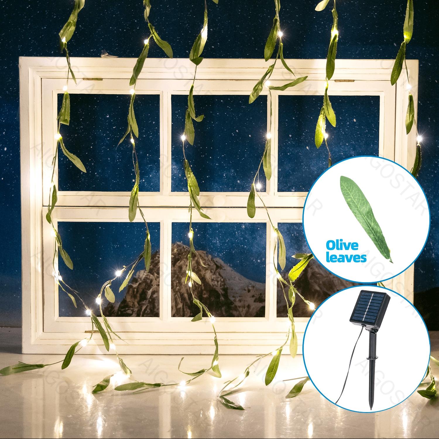 Solar simulation plant-curtain-Olive leaves-dark green-2700K-3M+1M*1M-70LED-8blinkIP65