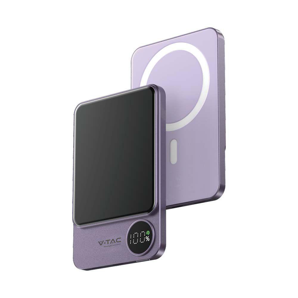 5000mAh 9mm ULTRA THIN MAG SAFE ALUMINUM ALLOY MAGNETIC POWER BANK WIRELESS FAST CHARGE PURPLE