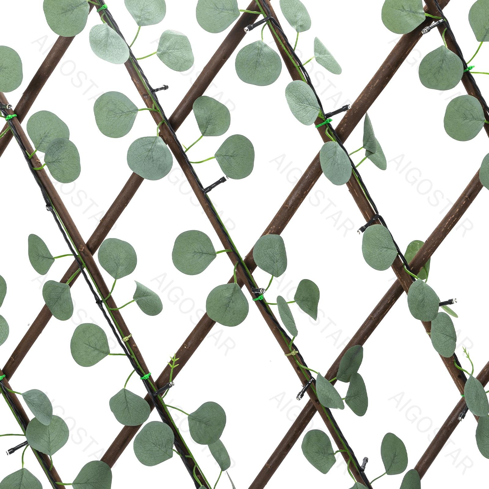 Solar simulation plant-Fence-Eucalyptus  leaves-dark green-2700K-2M+H1.2M-148LED-8blinkIP65