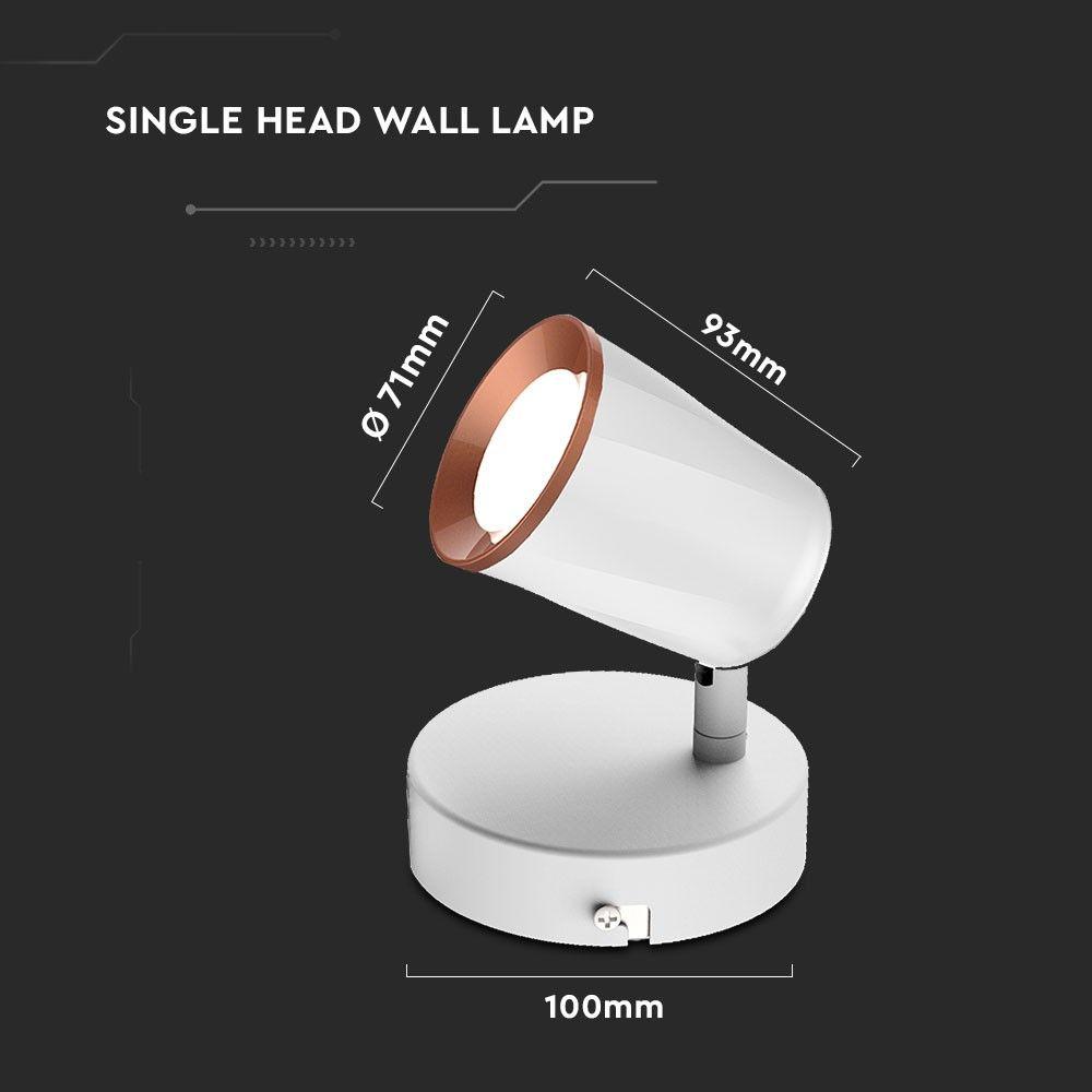 6W Kinkiet LED, Barwa: 3000K, Biały - Pierścień miedź, VTAC, SKU 8250