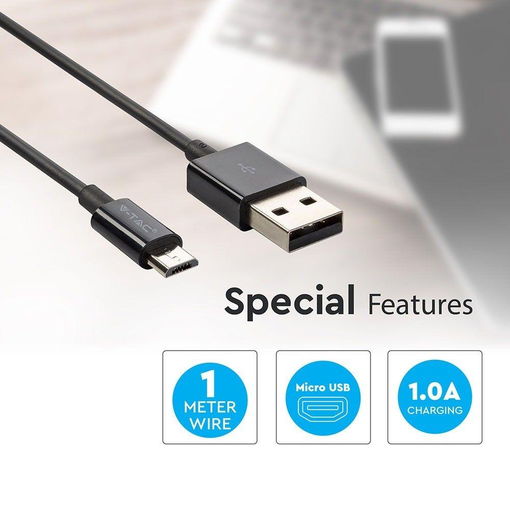 Przewód Mikro USB, 1m, Czarny, VTAC, SKU 8485