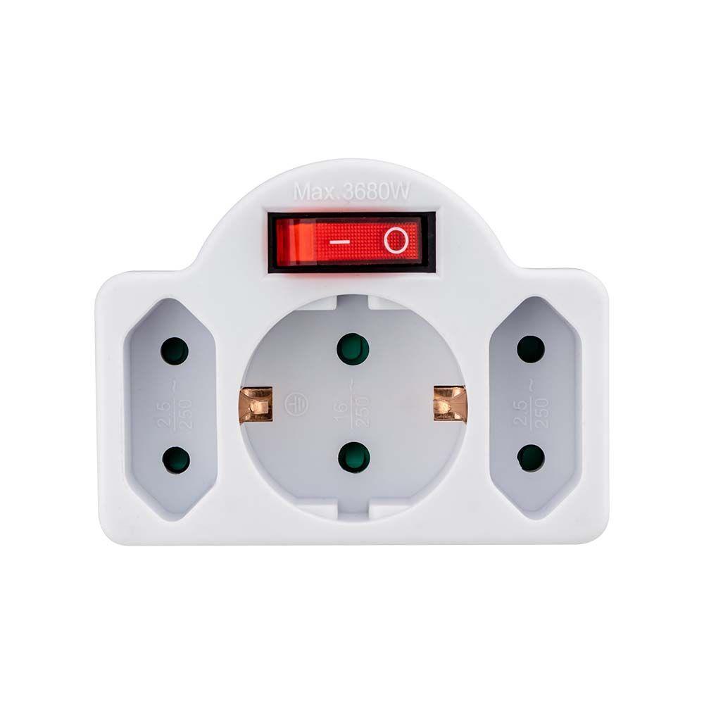 VT-1010-3 3 OUTLET POWER ADAPTER WITH EARTH CONTACT AND SWITCH 16A 250V