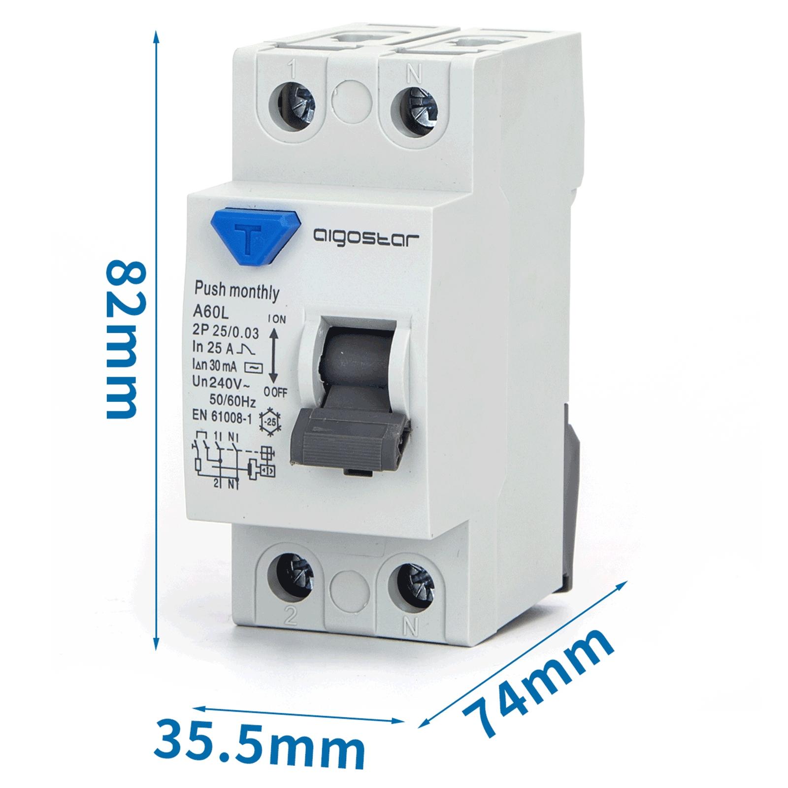 Residual Current Circuit Breaker 2P 25A 30mA AC Gray