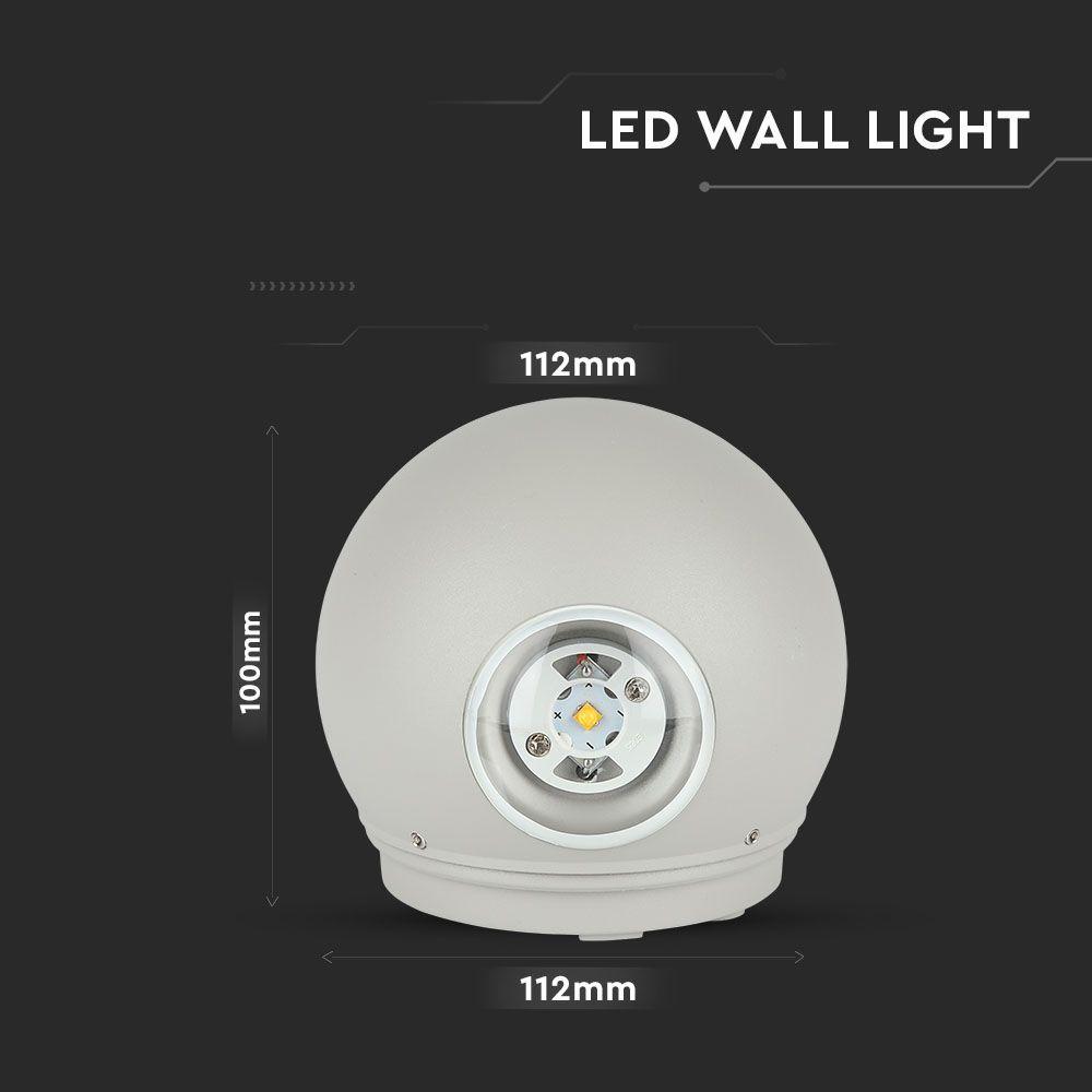 4W Lampa ścienna LED, Barwa:3000K, Obudowa: Szara, VTAC, SKU 218305