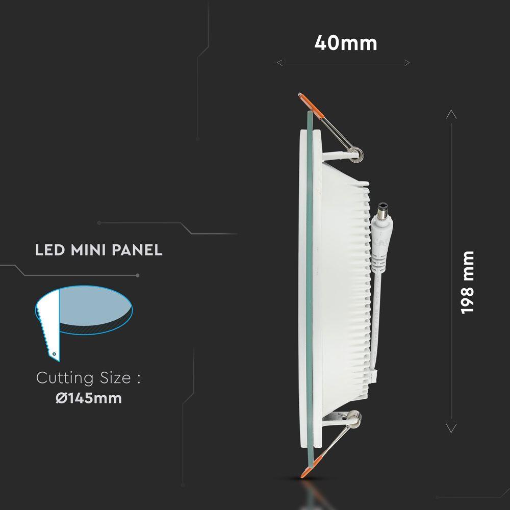 VT-1881G 18W GLASS LED PANELS 3000K ROUND