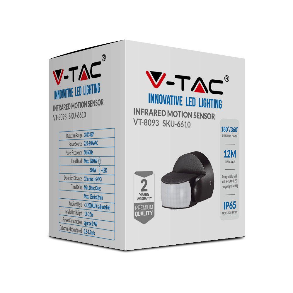 VT-8093 INFRARED MOTION SENSOR-BLACK BODY, IP65 (MAX:600W LED)