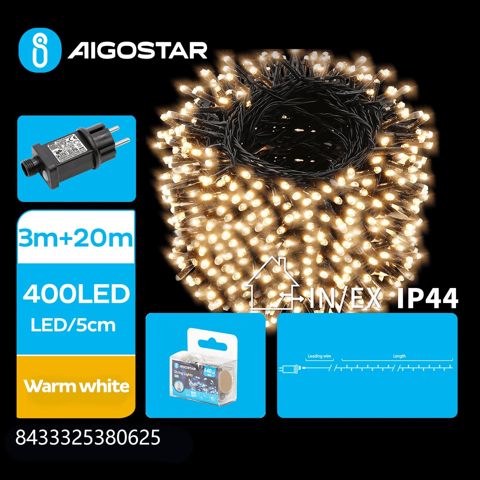 Low Voltage Flat String Lights-Warm White-3M+20M-400LED-5CM/LED-green black wire-8blink+time+IP44