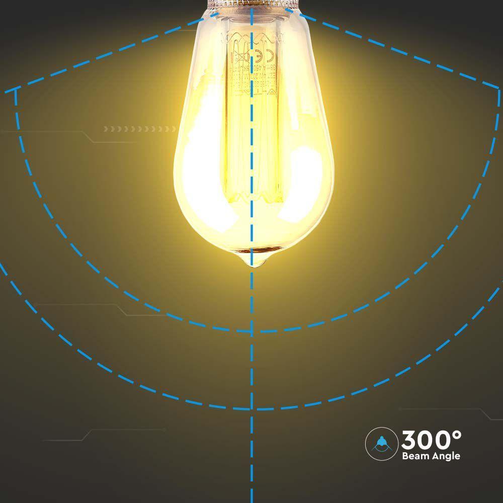 4W ST64 Żarówka LED Filament, Klosz Bursztynowy, Barwa:1800K, Trzonek:E27, VTAC, SKU 217474