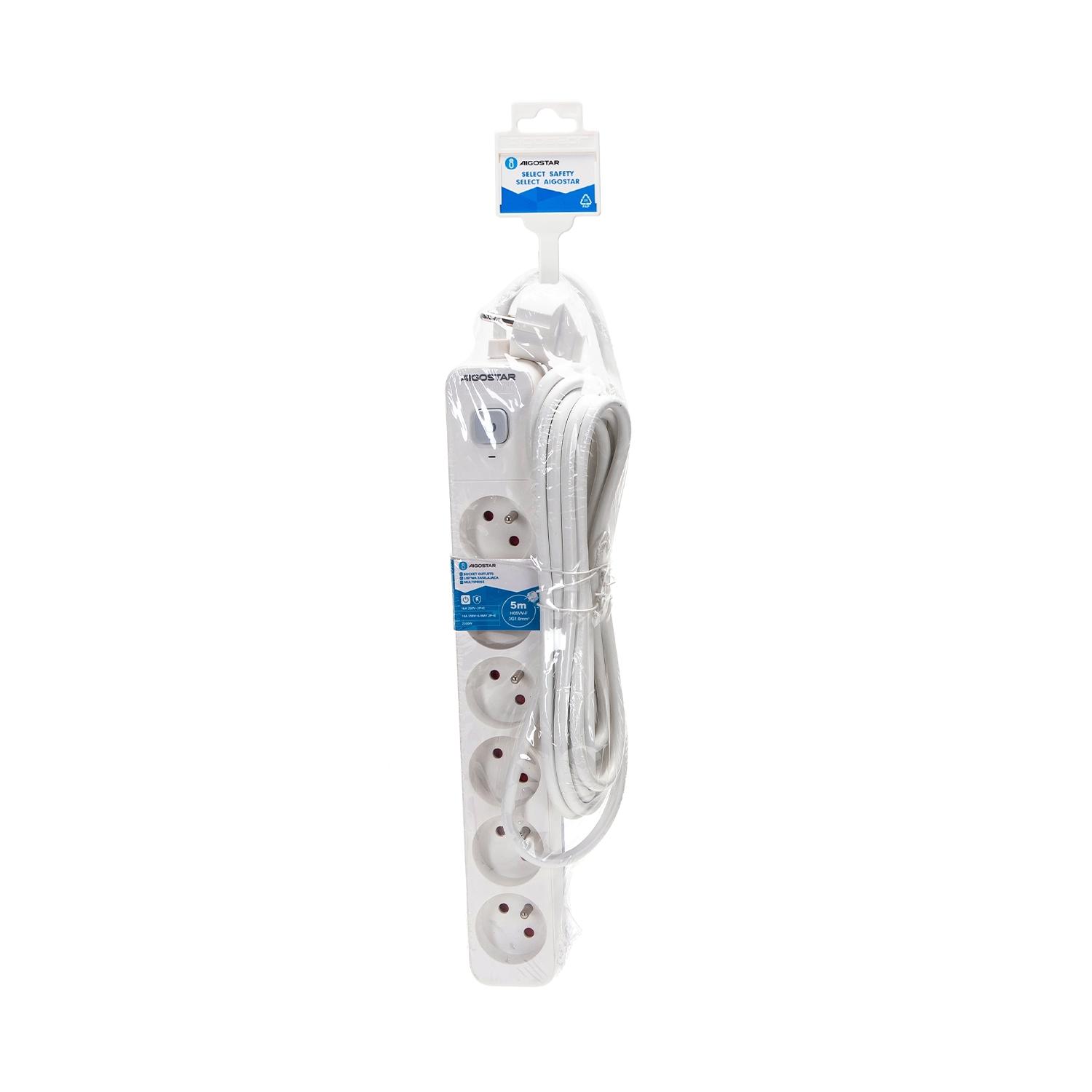 Power strips 6-way 5m H05VV-F 3G1.0m㎡ White and Gray