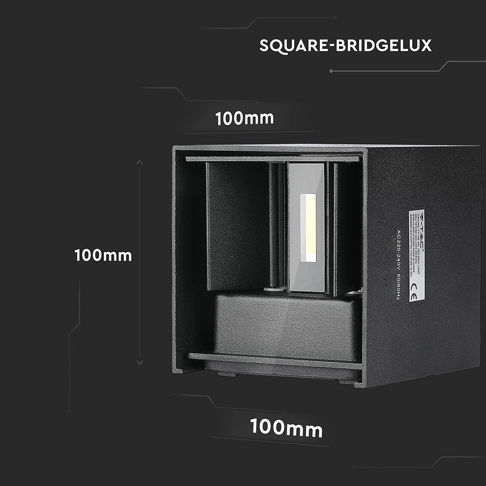 11W Kinkiet kwadratowy LED, CHIP BRIDGELUX, Barwa:4000K, Czarny, VTAC, SKU 218530