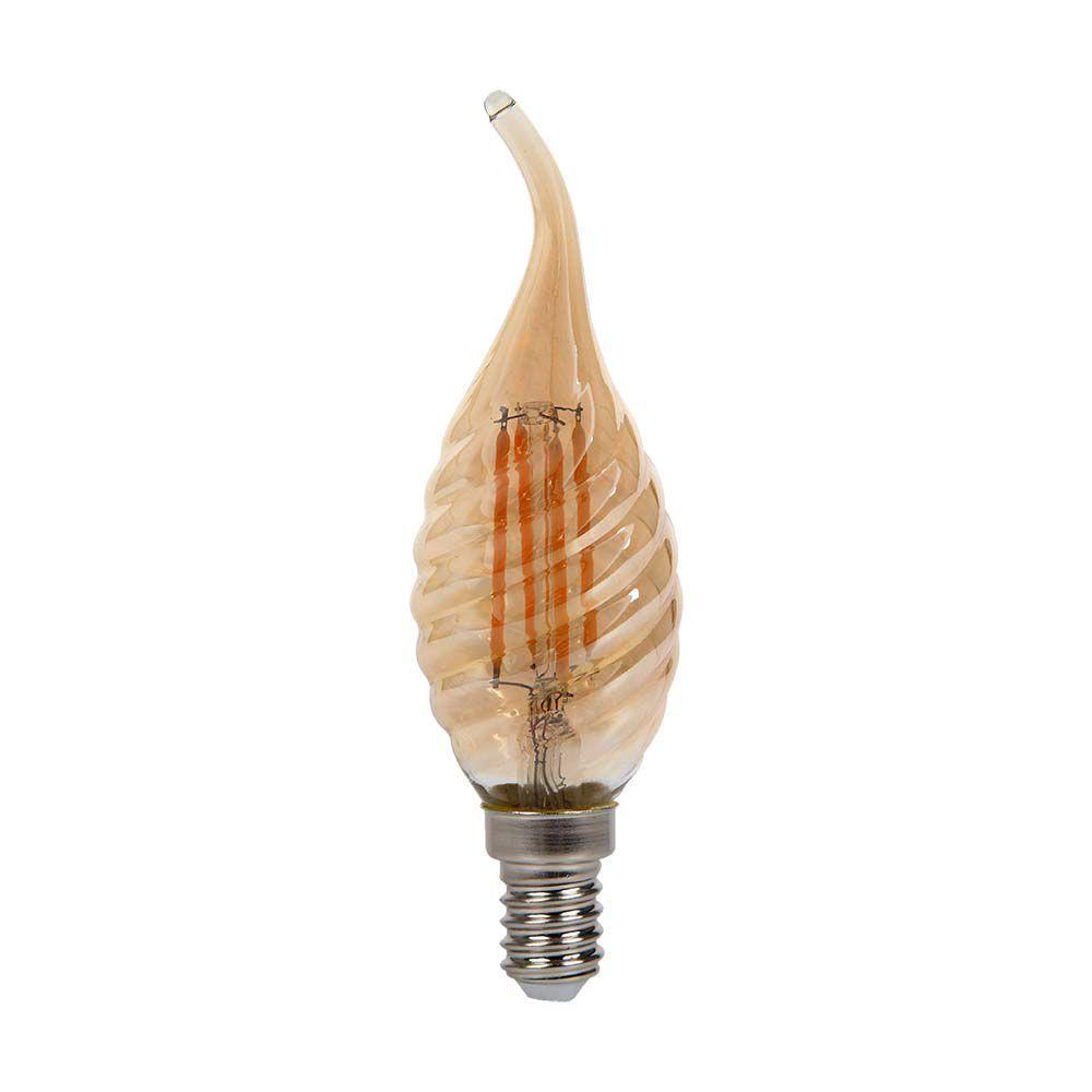 VT-1947 4W TWISTED CANDLE FILAMENT BULB AMBER COVER TIP 2200K E14