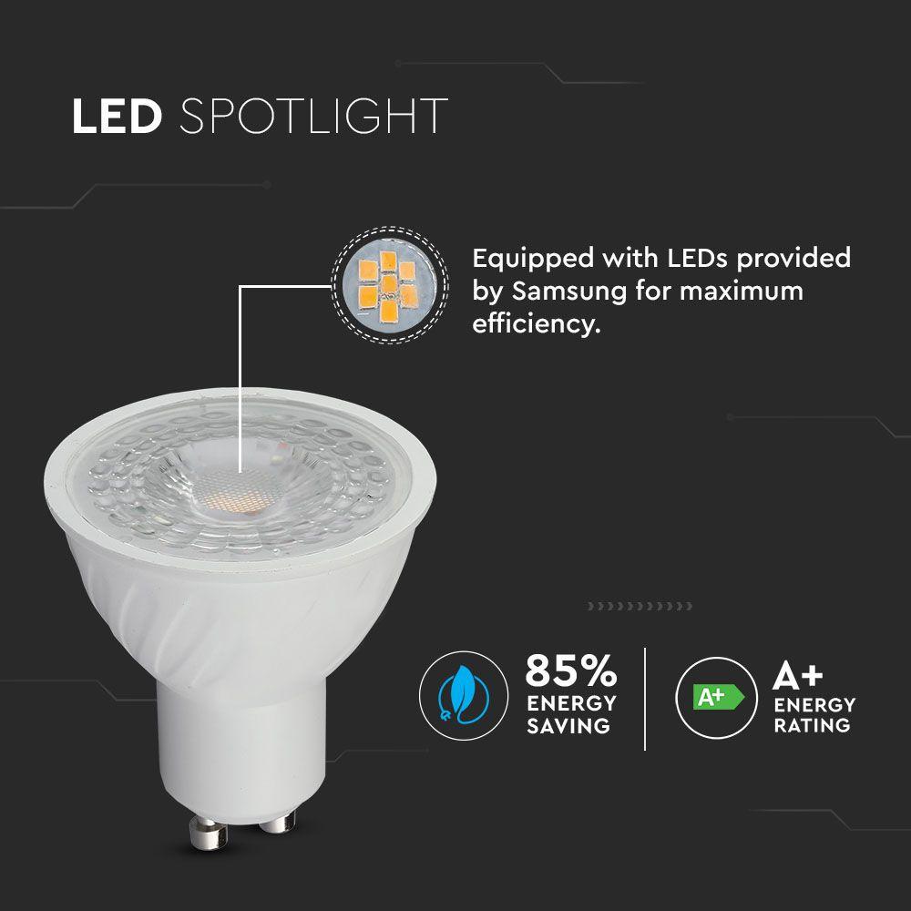 6.5W GU10 Żarówka LED, Chip SAMSUNG, Barwa:4000K, Kąt 38', Ściemniana, Trzonek:GU10, VTAC, SKU 196