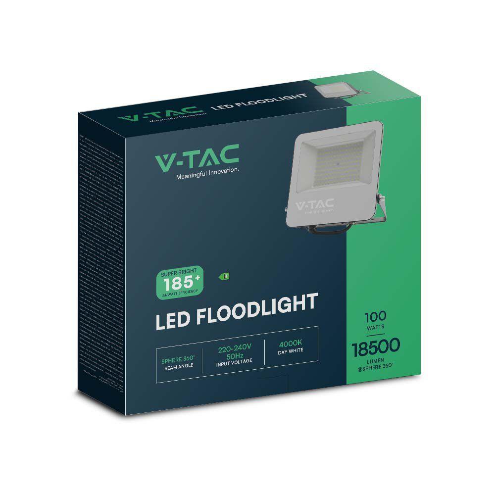 VT-44105 100W LED FLOODLIGHT 4000K BLACK BODY GREY GLASS (185LM/W)