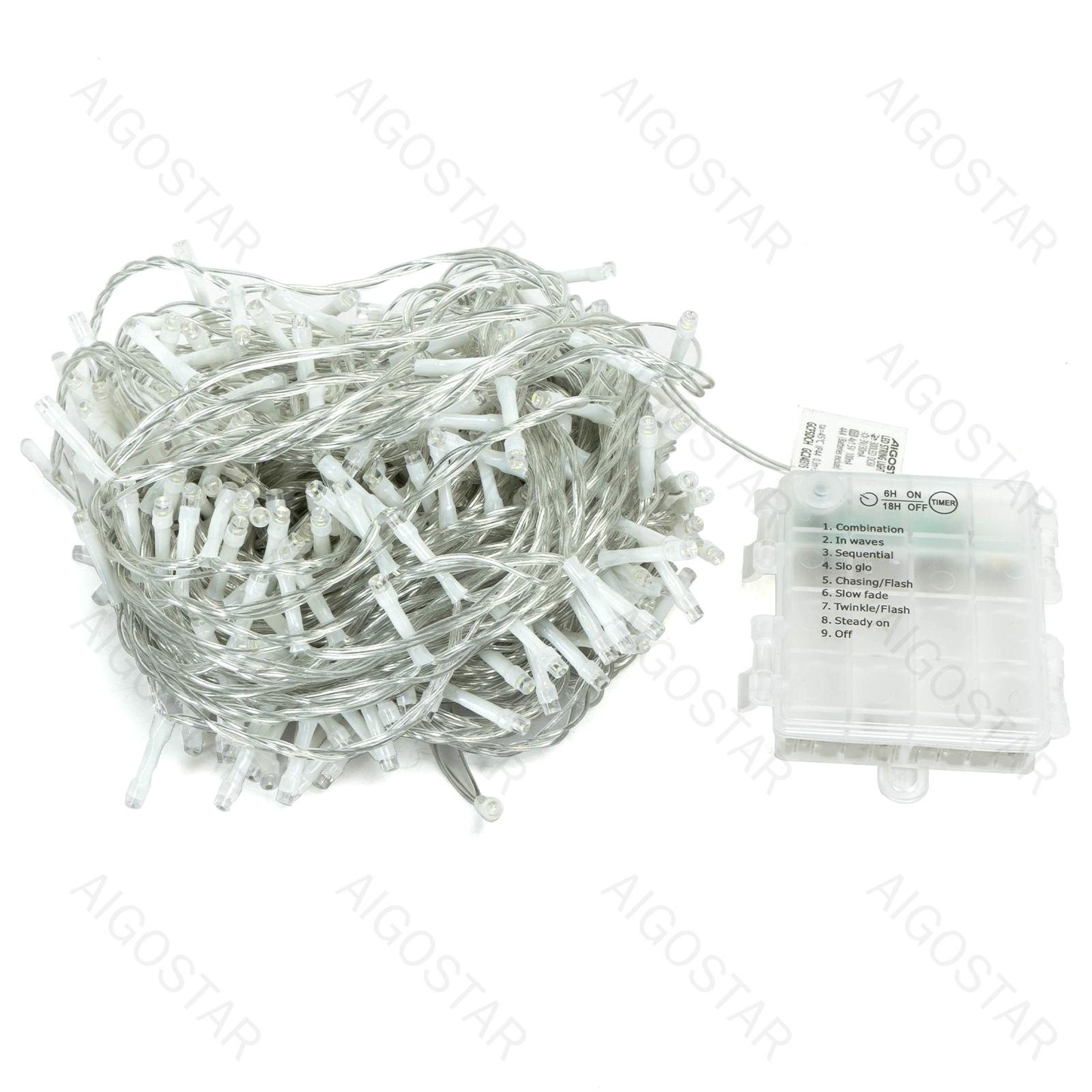 4AA Battery Flat String Lights-Warm White-0.3M+20M-200LED-10CM/LED-transparent wire-8blink+time+IP44