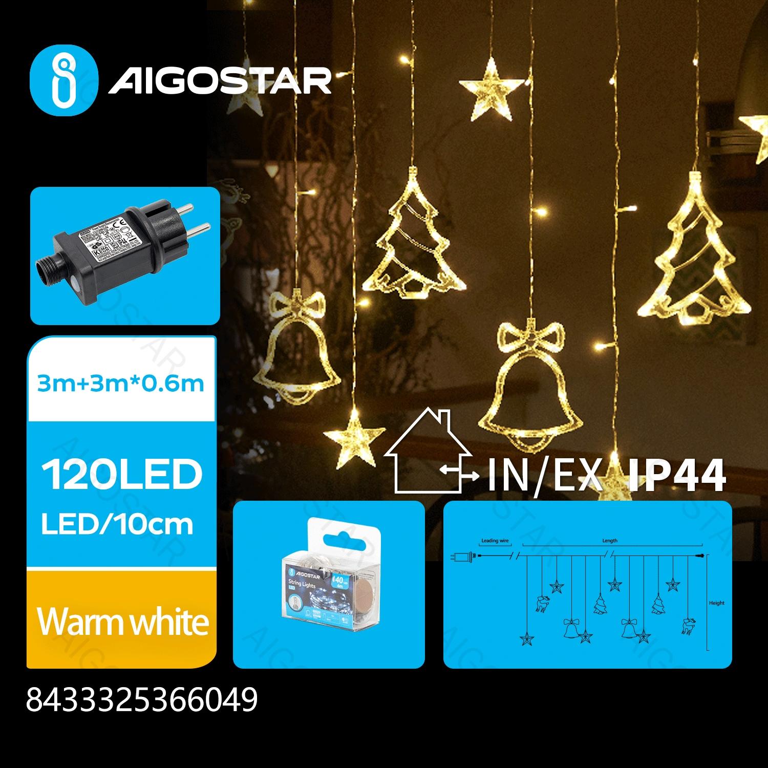 Low voltage connectable string lights, bells&deers&Christmas trees (wave), warm white, 3m+3m*0.6m, 12strips