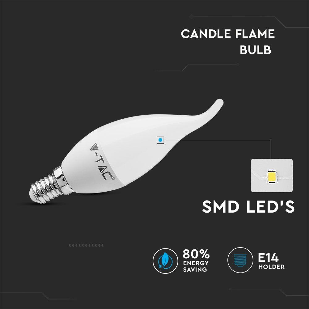 4W F37 Żarówka LED, Barwa:6400K, Trzonek:E14, Klosz Mleczny płomyk, VTAC, SKU 4354