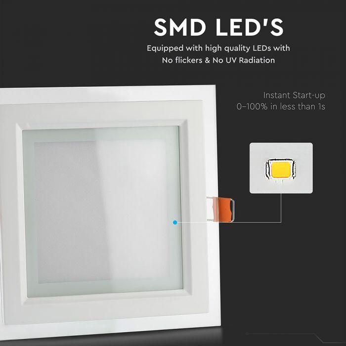 VT-1202G 12W GLASS LED PANELS 6400K SQUARE