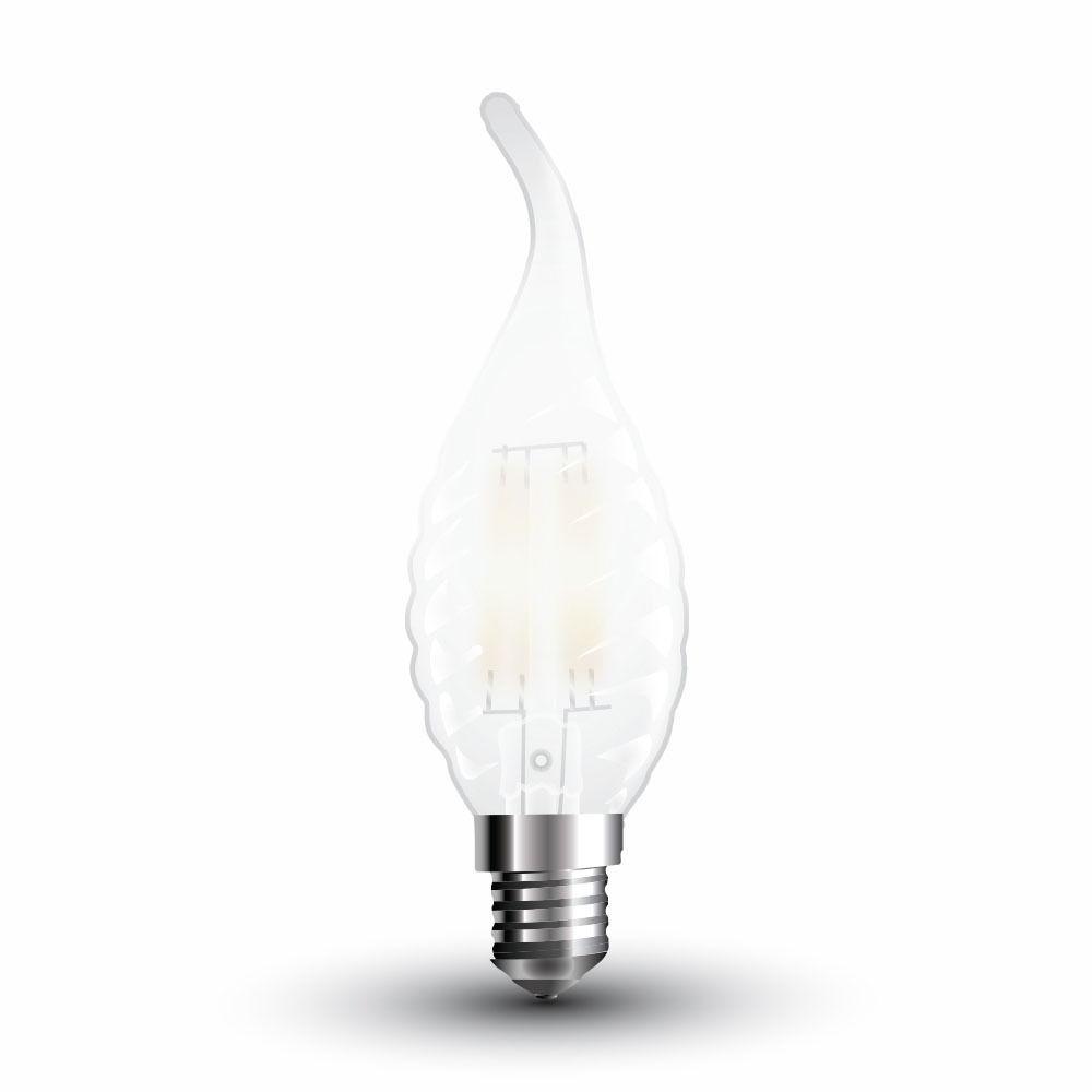 4W Żarówka LED Filament, Klosz: Mleczny kręcony płomyk, Barwa:6400K, Trzonek:E14, VTAC, SKU 7112