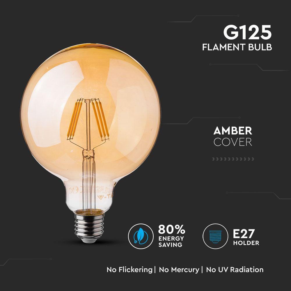 VT-1956 4W LED G125 AMBER GLASS FILAMENT BULB 2200K E27