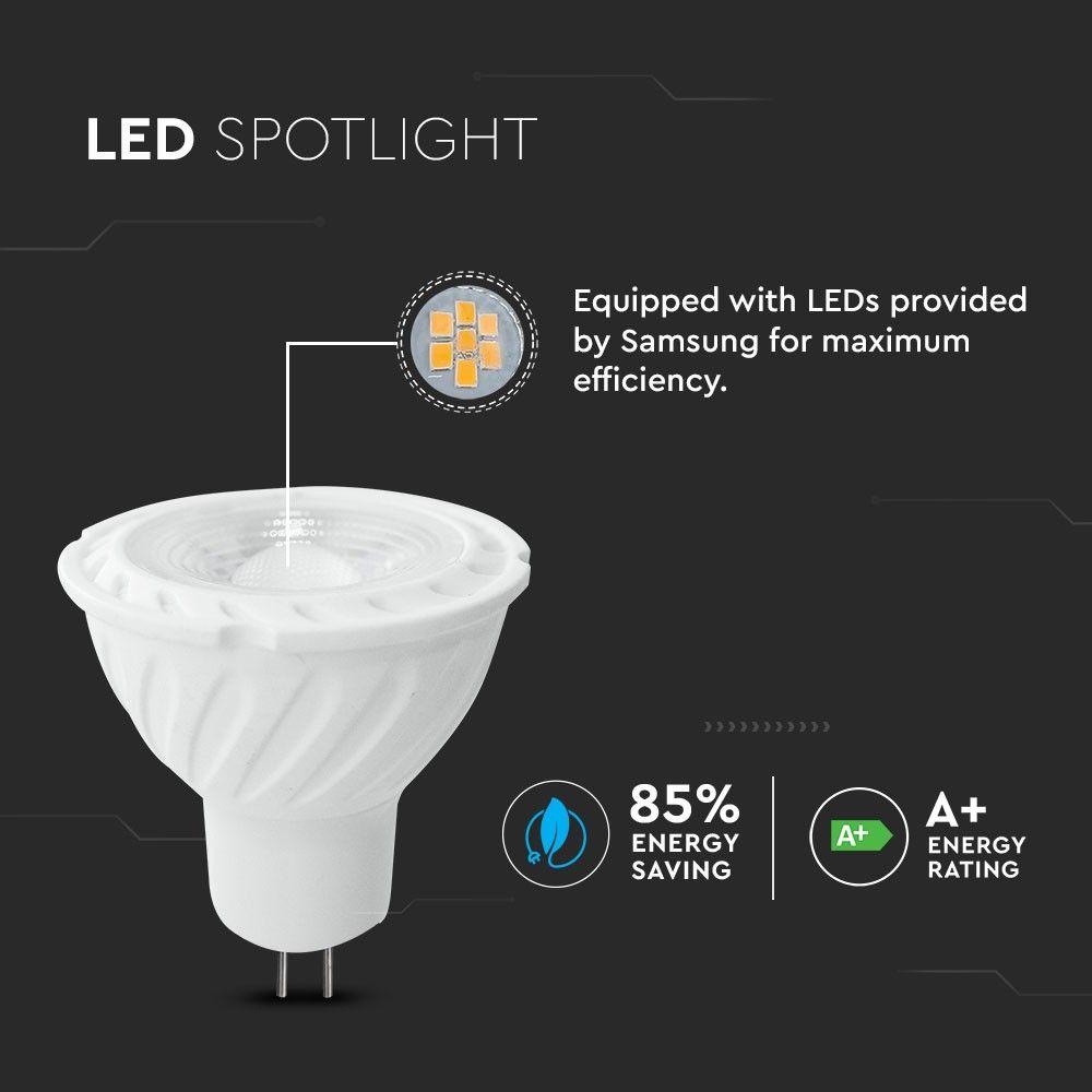 6.5W MR16 Żarówka LED, Chip SAMSUNG, Barwa:3000K, Kąt 38', Trzonek:G5,3, VTAC, SKU 207