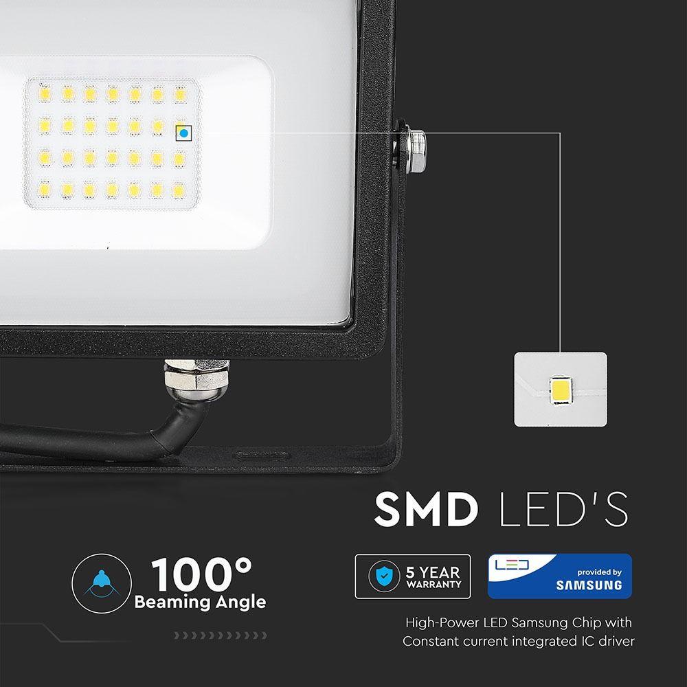 20W Naświetlacz LED SMD, Chip SAMSUNG, Barwa:6400K, Obudowa: Czarna , VTAC, SKU 441