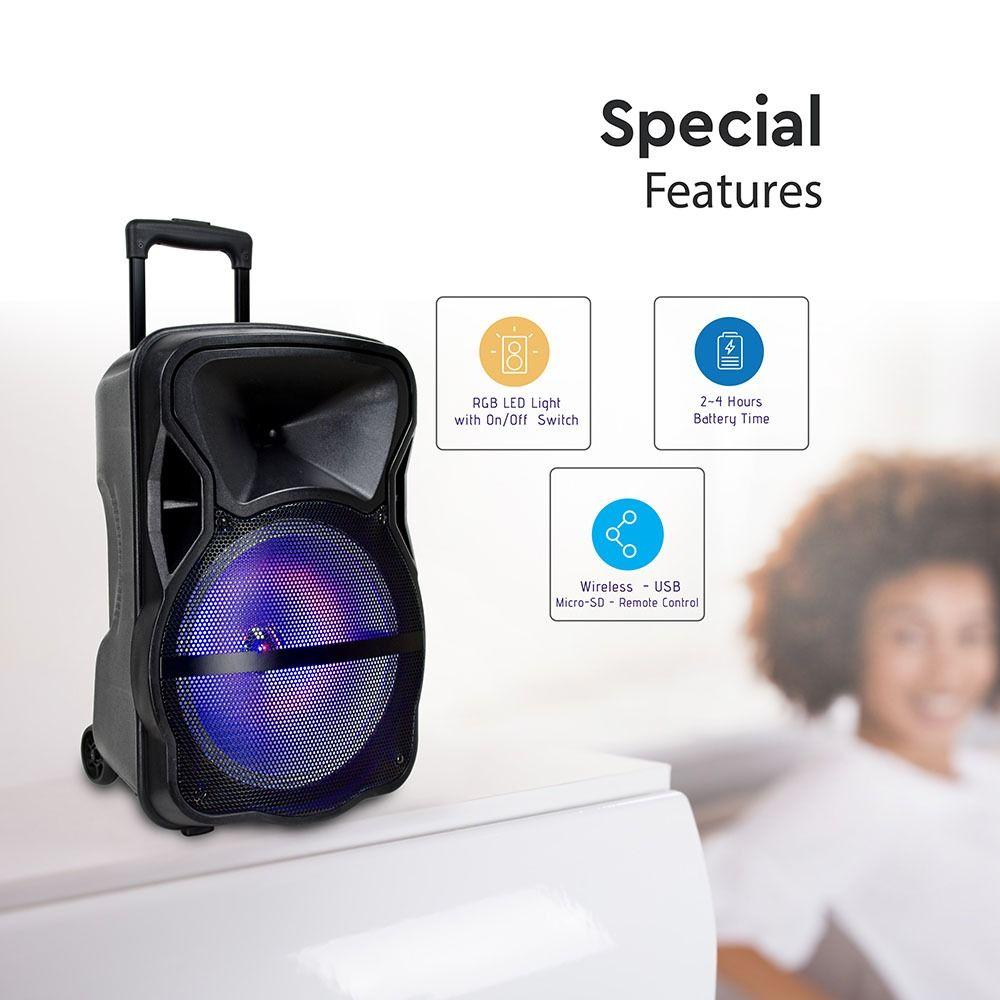 VT-6312 35W RECHARGEABLE TROLLEY SPEAKER WITH WIRED MICROPHONE-RF-RGB (12inch)