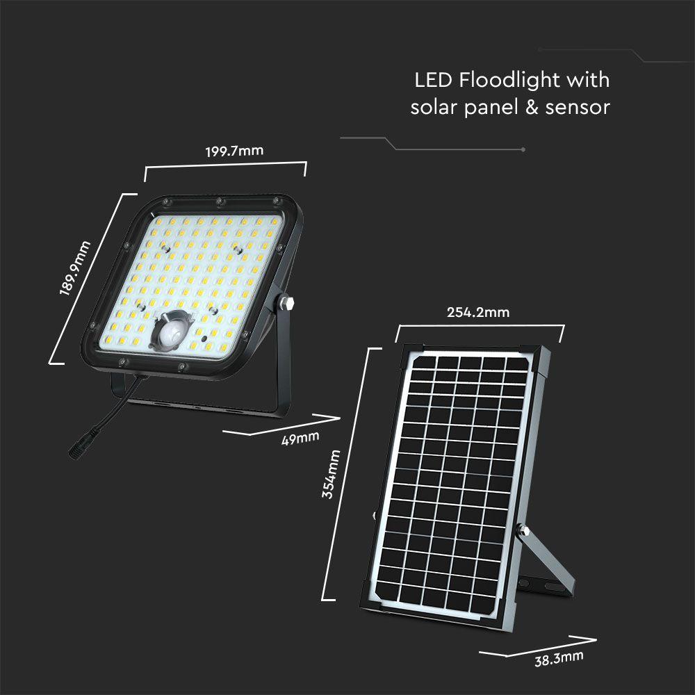 30W Naświetlacz solarny LED 4800LM, Bateria: LiFePO4 6.4V 6000mA, Barwa: 6400K, Kolor: Czarny , VTAC, SKU 10311